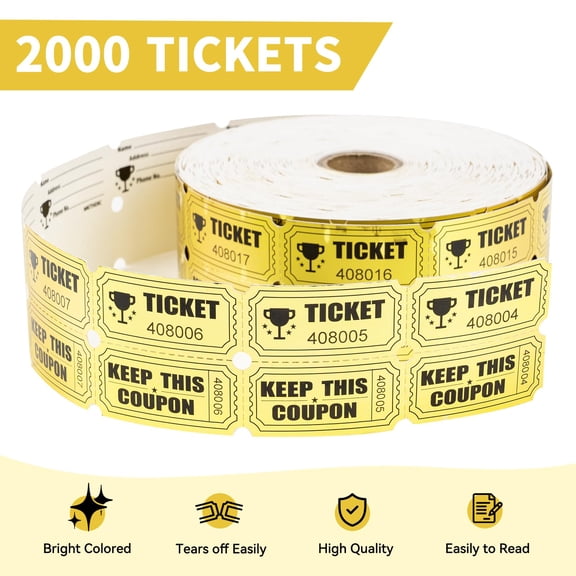 Metallic Gold Foil Raffle Tickets Double Roll 2000pcs 2"x2" 1000 Pairs Per Roll
