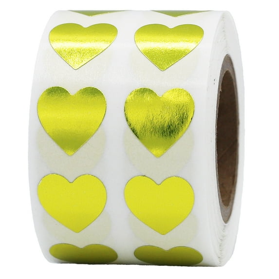 Metallic Gold Heart Stickers | 0.5" Inch Wide | 1,000 Pack