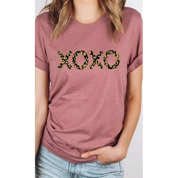 Metallic Gold Leopard Print XOXO Graphic Tee T-Shirt