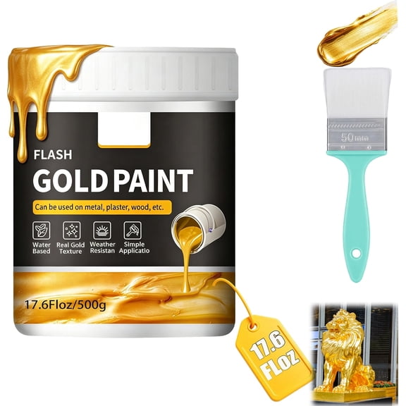 Metallic Gold Paint for Wood & Metal, Weather Resistant Water-Based Gold Leaf Paint for Furniture, DIY Crafts, Artwork & Home Decor, Waterproof Finish