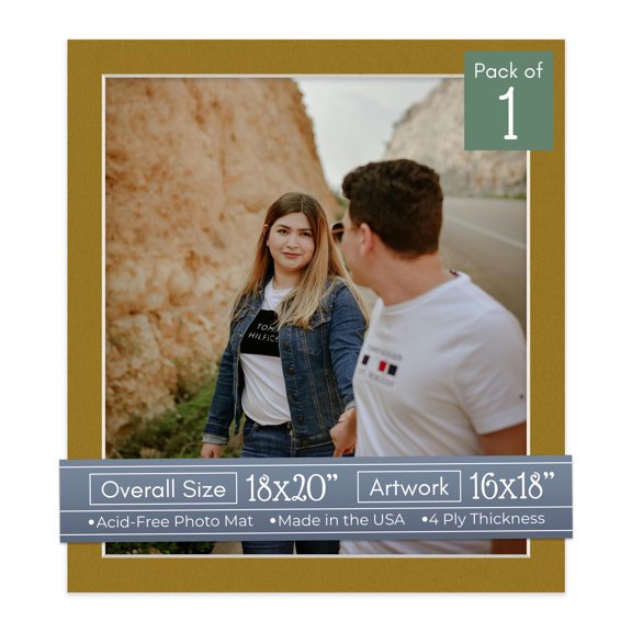 Metallic Gold Picture Frame Mat for 18x20 Frames - Fits 16x18 Photos - 1 Mat