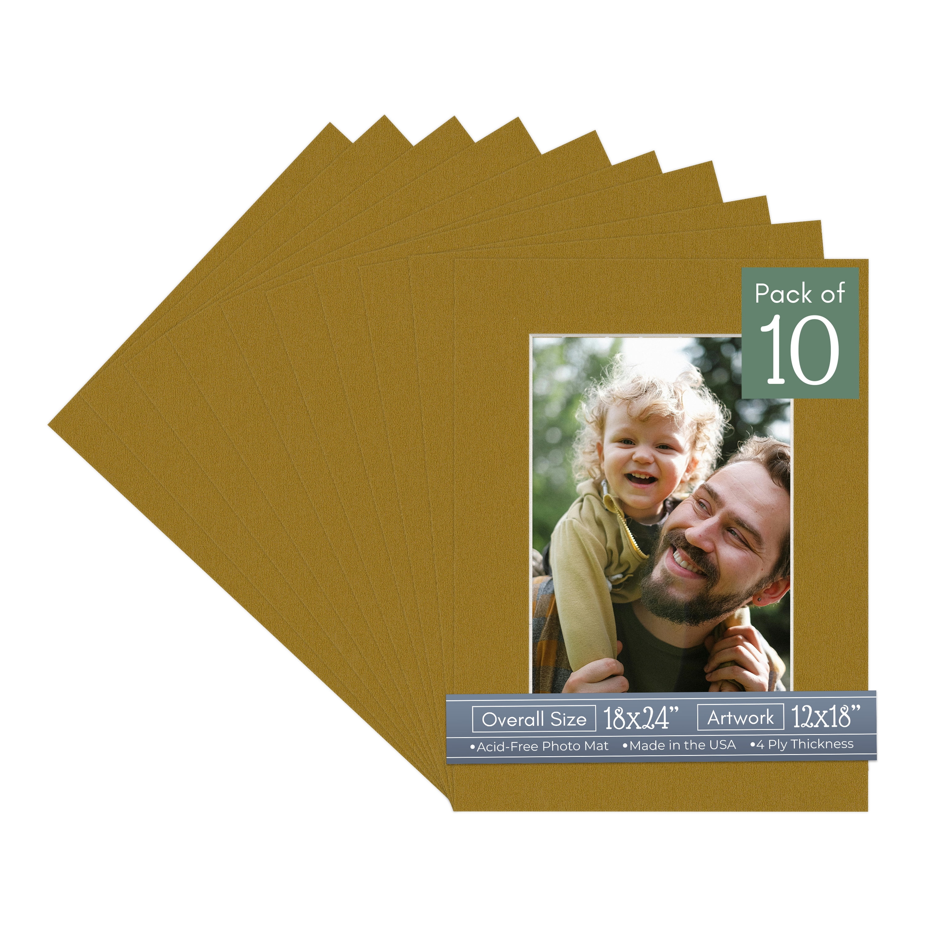 Metallic Gold Picture Frame Mat for 18x24 Frames - Fits 12x18 Photos - 10 Mats