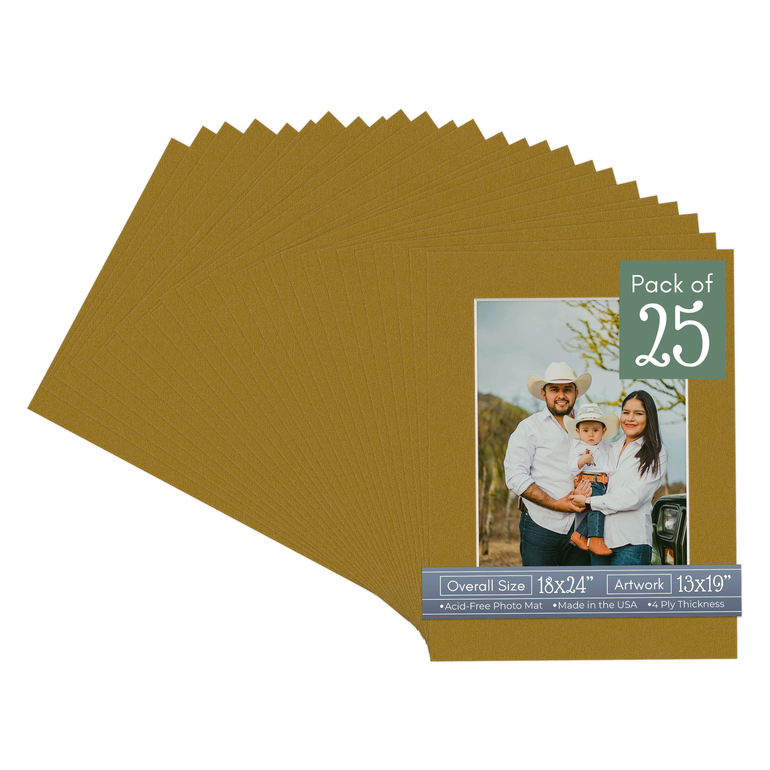 Metallic Gold Picture Frame Mat for 18x24 Frames - Fits 13x19 Photos - 25 Mats