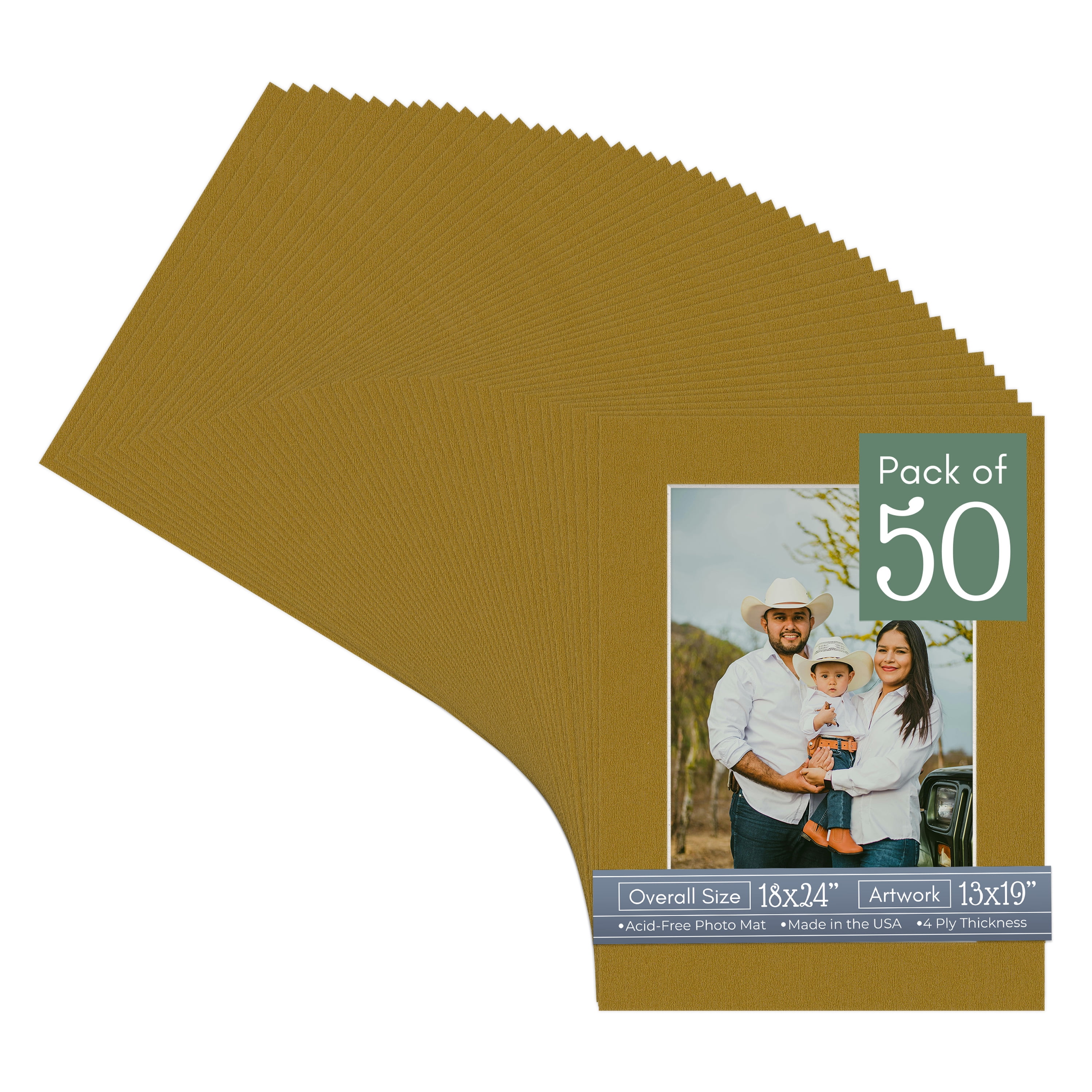Metallic Gold Picture Frame Mat for 18x24 Frames - Fits 13x19 Photos - 50 Mats