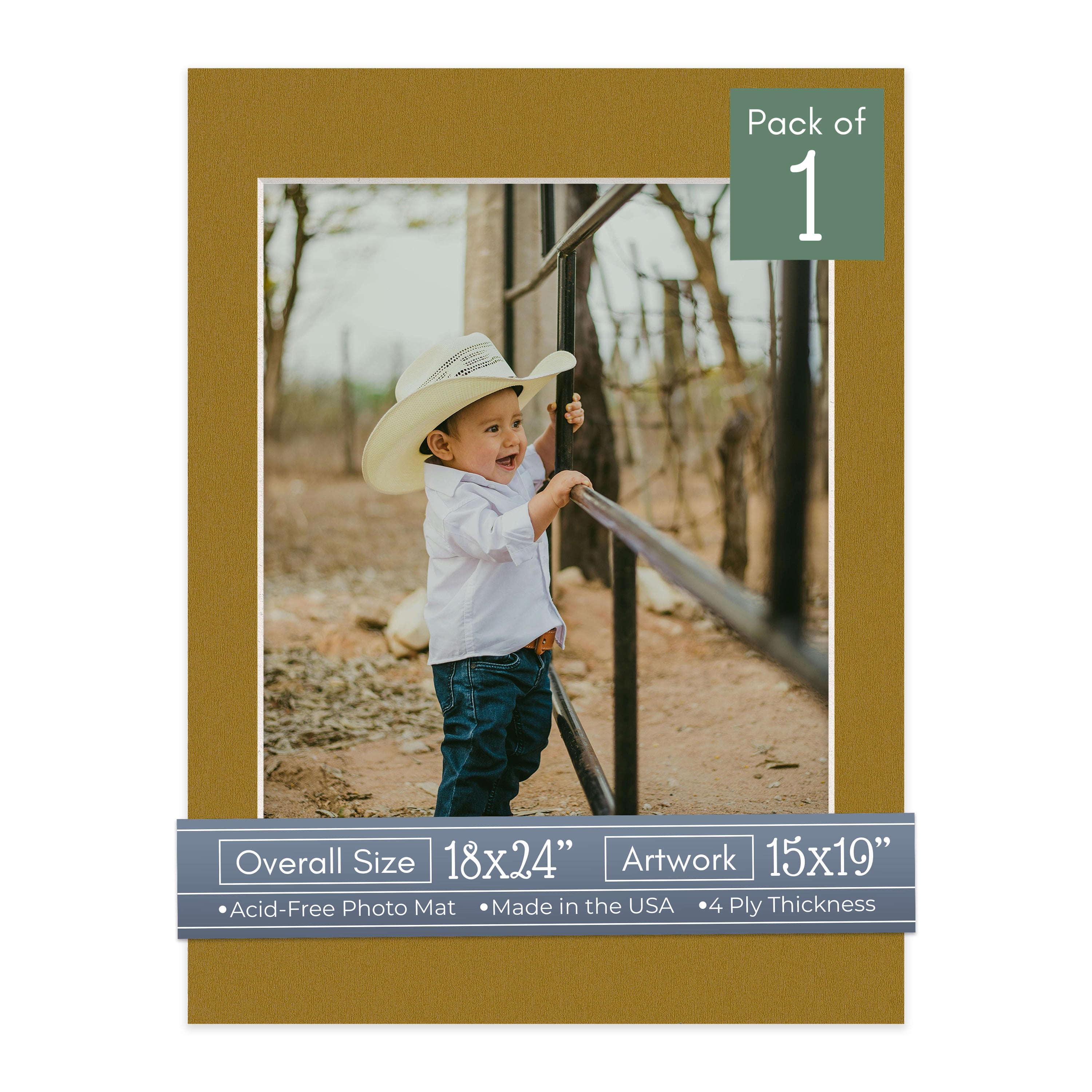 Metallic Gold Picture Frame Mat for 18x24 Frames - Fits 15x19 Photos - 1 Mat