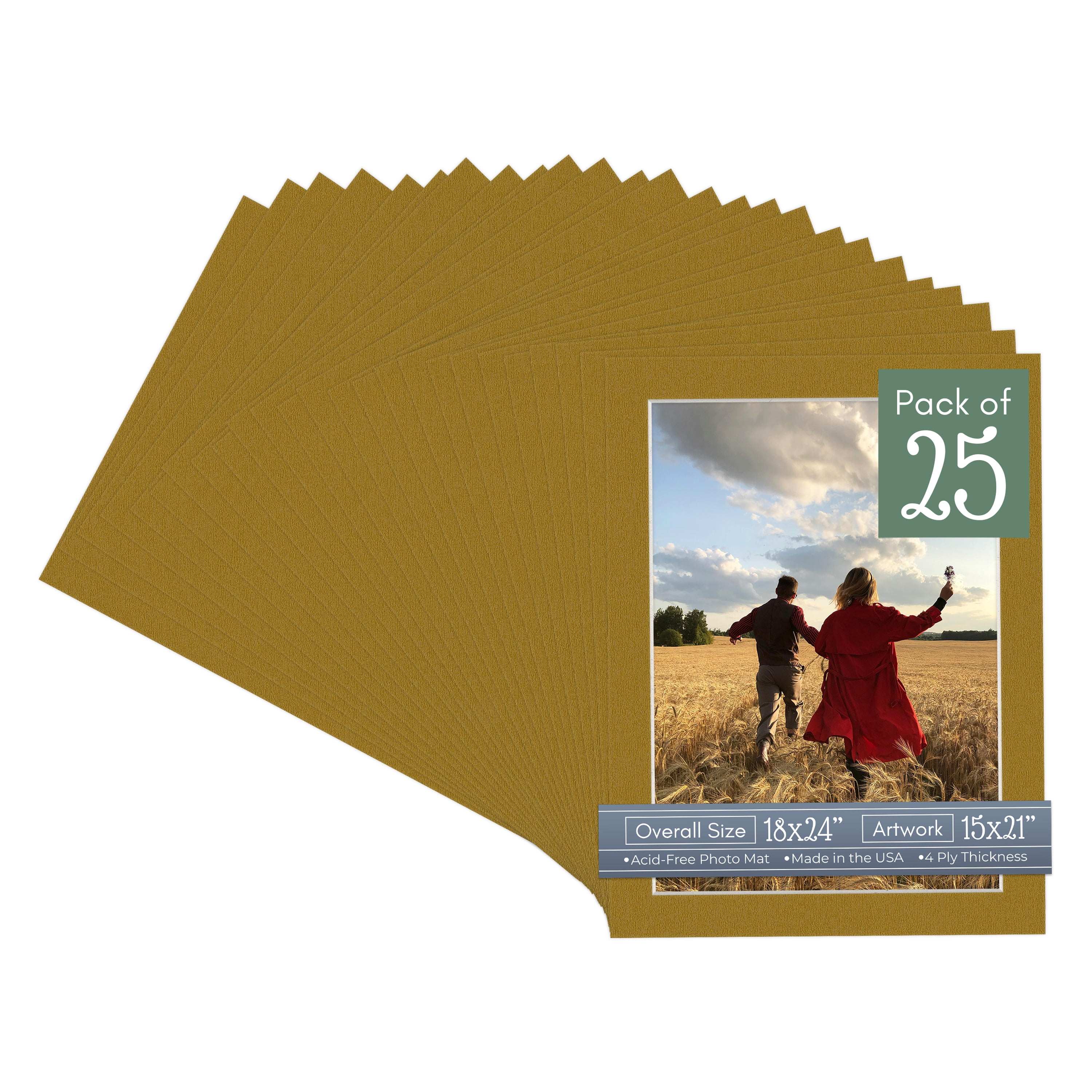 Metallic Gold Picture Frame Mat for 18x24 Frames - Fits 15x21 Photos - 25 Mats