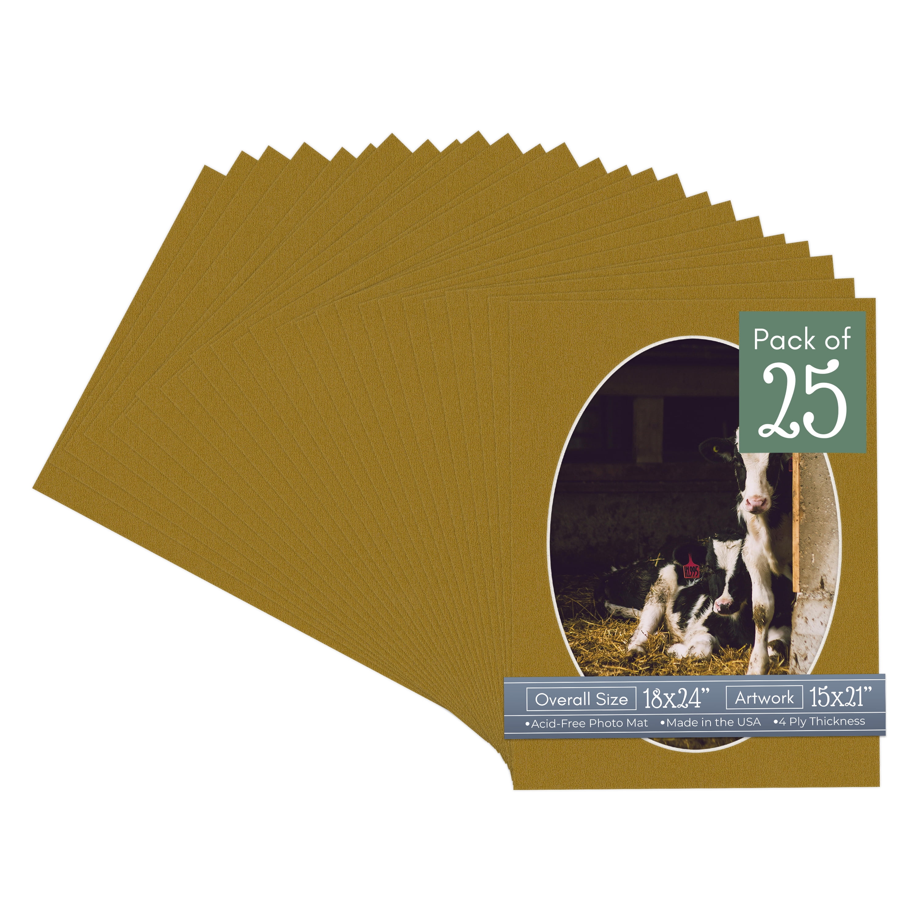 Metallic Gold Picture Frame Mat for 18x24 Frames - Oval Opening for 15x21 Photos - 25 Mats