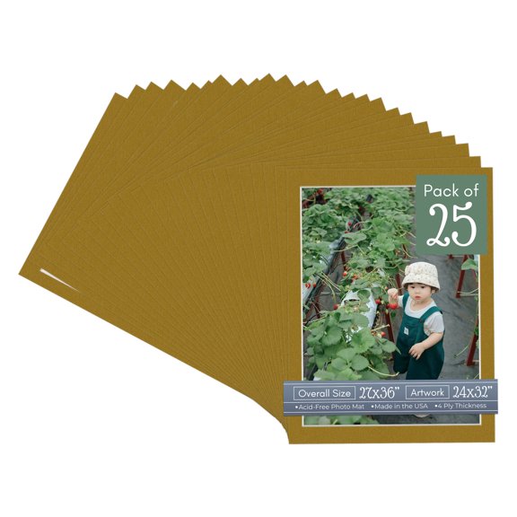 Metallic Gold Picture Frame Mat for 27x36 Frames - Fits 24x32 Photos - 25 Mats