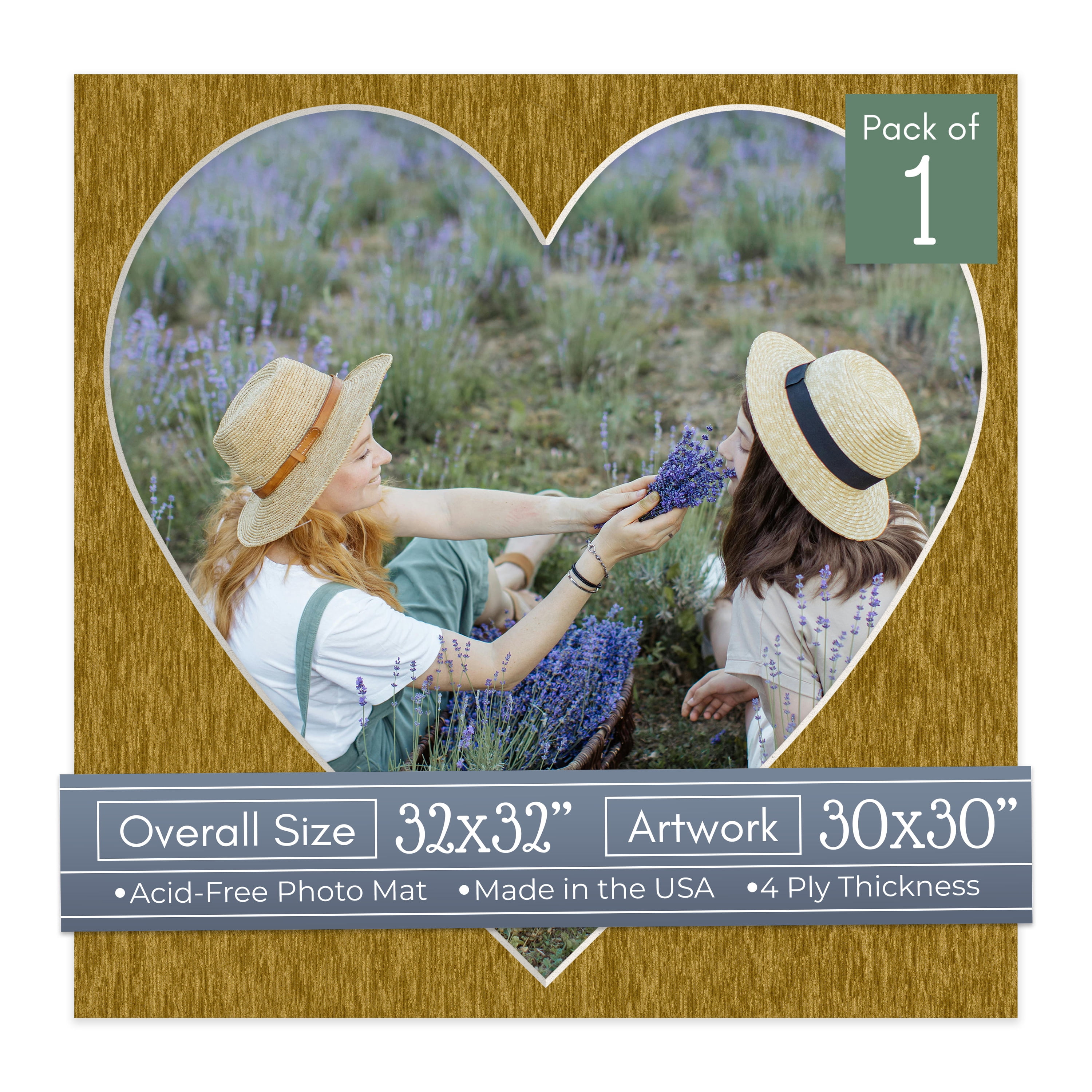 Metallic Gold Picture Frame Mat for 32x32 Frames - Heart Opening for ...