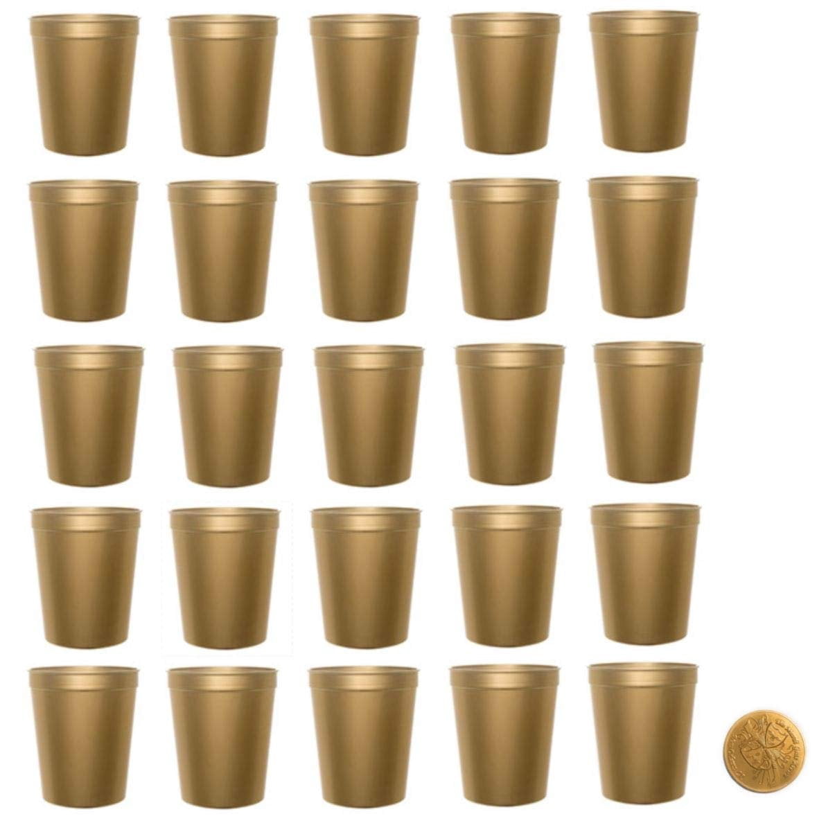 Metallic Gold Plastic Party Cups, Pack of 25, Blank 16 oz Stadium Cups