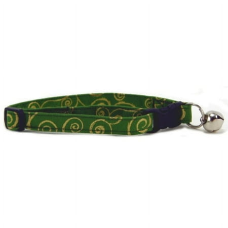 Metallic Gold Scrolls on Green Cat Collar