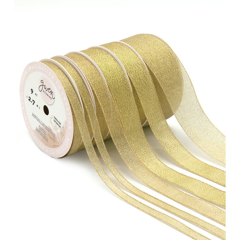 Metallic Gold Silk Satin Ribbon, 4 Widths, 18 Yards by Gwen Studios 