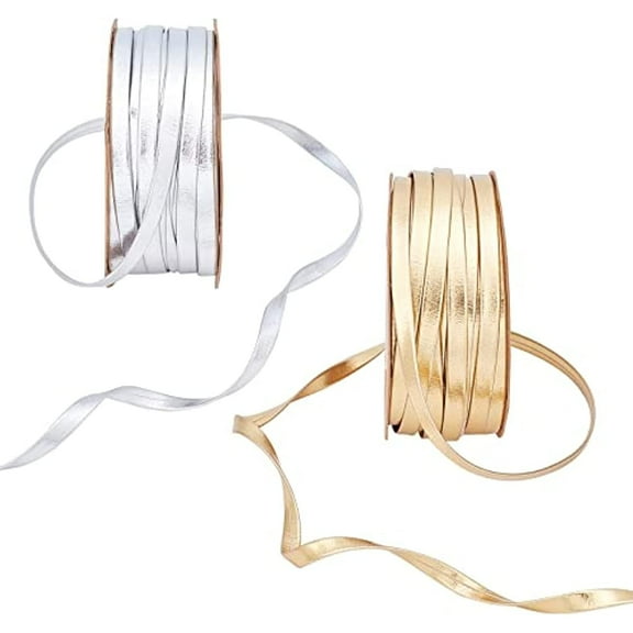 Metallic Gold Silver Piping Trim 32.8 Yards 1/4" Satin Double Fold Bias Tape Decorative Edging Braid Trim for Christmas Gift Wrap Bouquet Garment Sewing Seaming Binding Quilting 2 Rolls