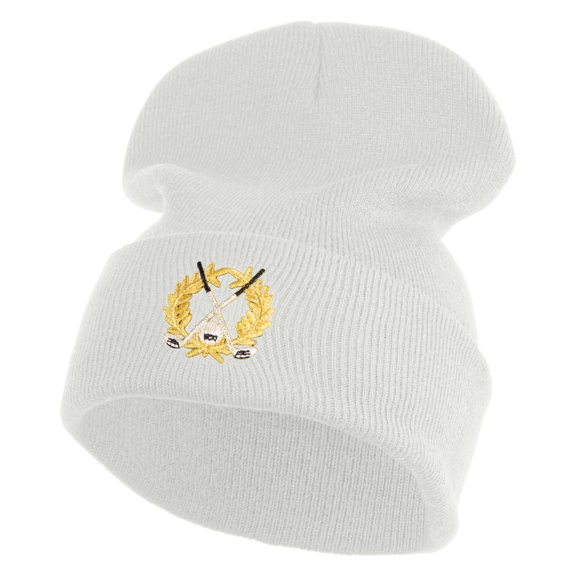 Metallic Golf Crest Sport Embroidered Iron on Patch 12 Inch Long Knitted Beanie - White OSFM