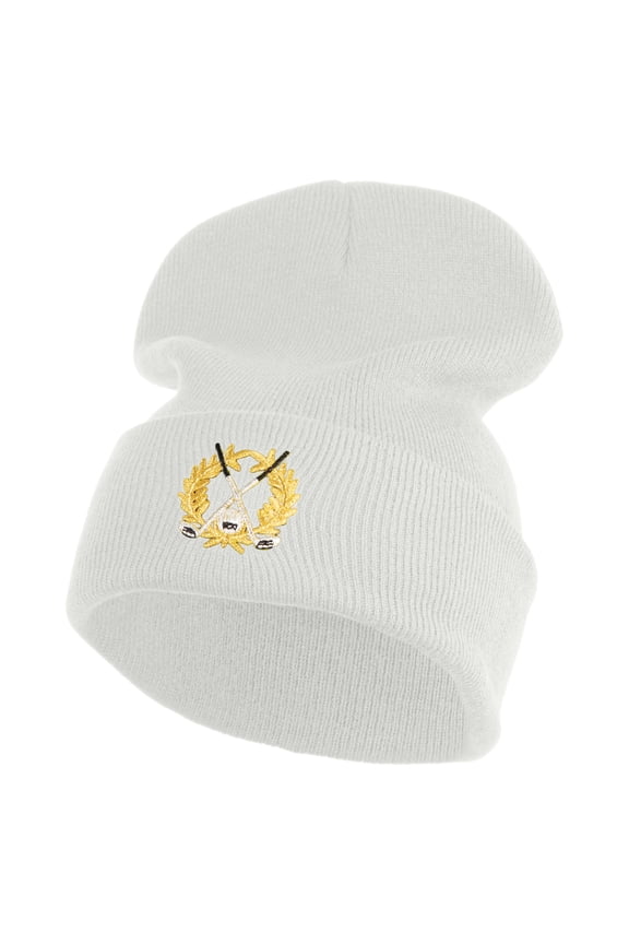 Metallic Golf Crest Sport Embroidered Iron on Patch 12 Inch Long Knitted Beanie - White OSFM