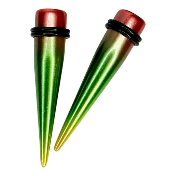 Metallic Gradient Rasta Color Acrylic O-ring Ear Tapers