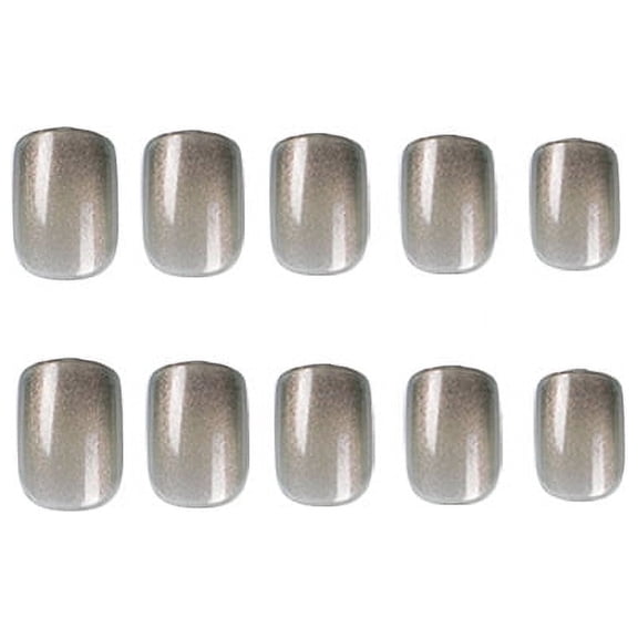 Metallic Gray Cat Eye Press on Nails, Short Squoval Glossy False Nails with Cat Eye Finish, 24 Count
