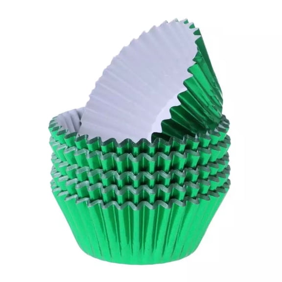 Metallic Green Cupcake Wrappers (25pcs, Standard Size) Grease Resistant Cake Liners for Baking, Caking and Crafting by Bakell