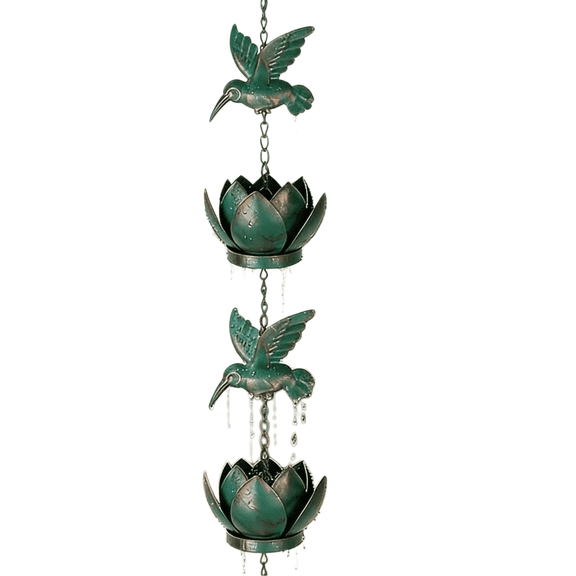 Metallic Green Shaped Rain Chain Outdoor Garden Courtyard Rain Channel And Decorative Downspout