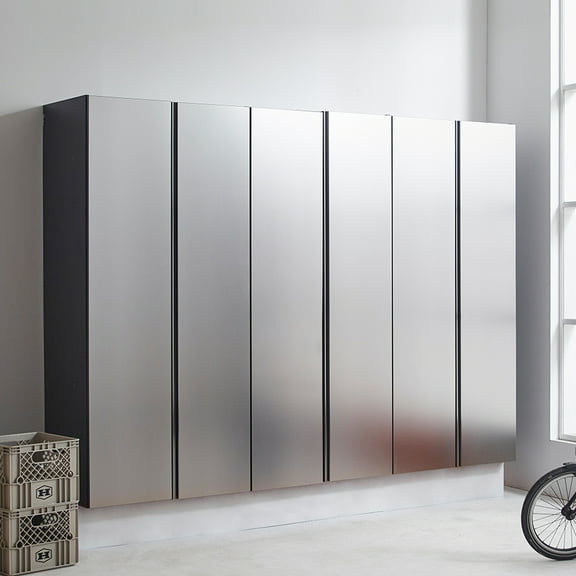 Metallic Grey Garage Cabinet - 96"w X 72"h 20"d. Series With Doors And Drawers For A Quiet Garage. Wall Mounted To Save Space. Extra Deep Storage Organizing Your Water Heat Construction Durability.