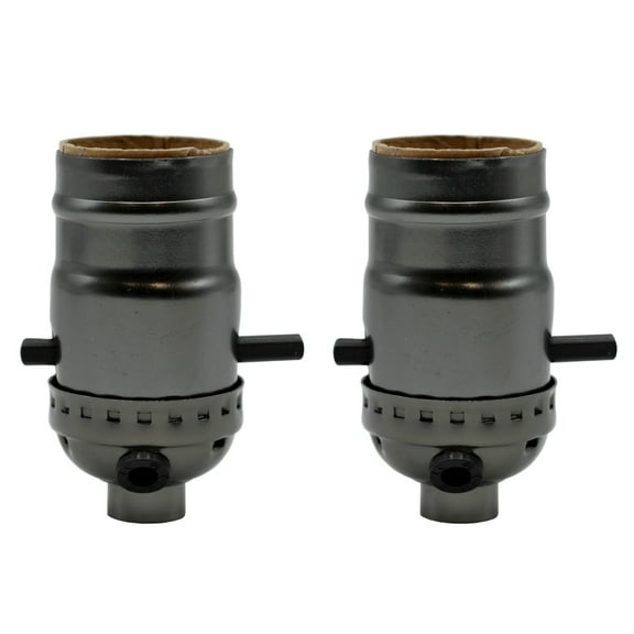 Metallic Grey Medium Base Sockets with Push Thru On/Off Switch and Side Outlet Hole | 2 Pack