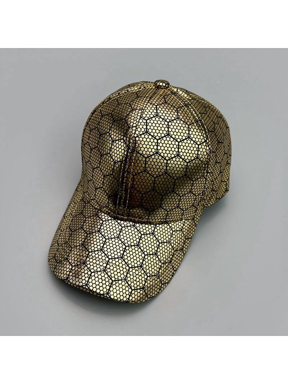 Metallic Grid Pattern Baseball Cap, Shiny Glitter Curved Brim Sun Hat, Adjustable Snapback Party Hat for Club Stage Street Costume Wear
