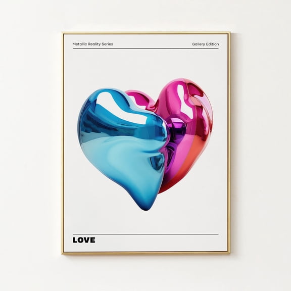 Metallic Heart Wall Decor Vibrant Chrome Holographic Poster Home Decoration Playful Illustration Print Trendy