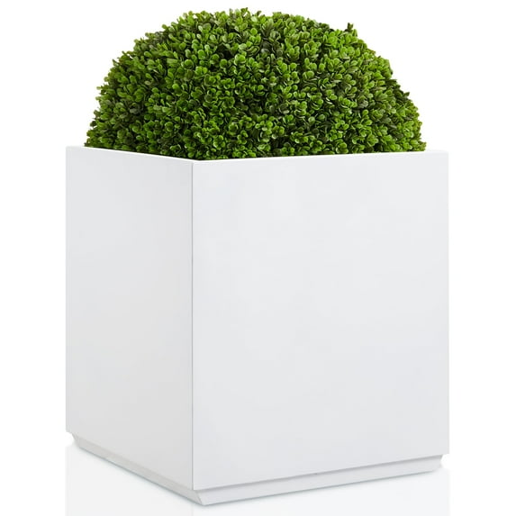 Metallic Heavy Cube Planter Box, 21Lx21Wx24H inches, Large Square Planter for Outdoor and Indoor 35lb White