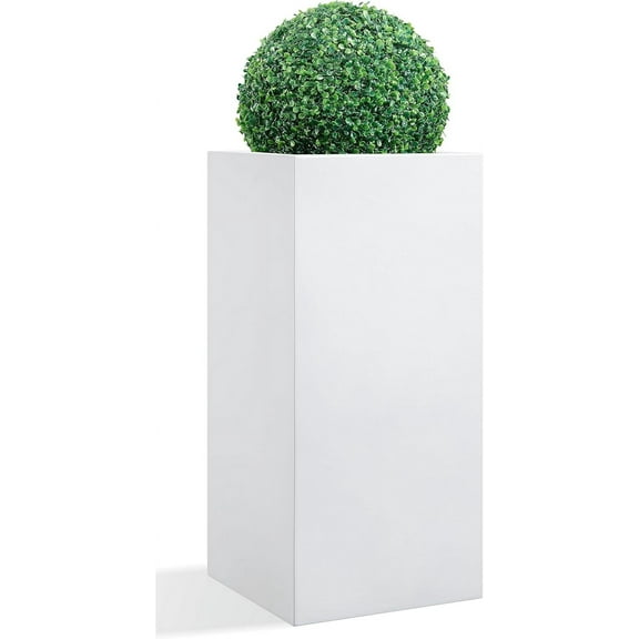 Metallic Heavy Large Planter for Outdoor or Indoor, Metal Planter Box, Rectangular Flowerpot, Tall Planter for Front Porch ‎25Pounds Pure White, No Assembly 1 Pack