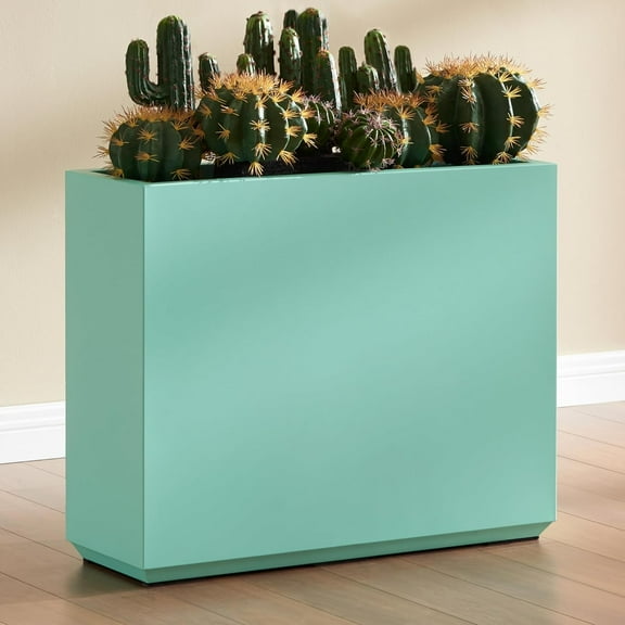 Wallowa Metallic Heavy Outdoor Planter Box, Span Planter, Long and Tall Divider Planter, 30Lx10Wx24H, Aqua Blue, No Assembly 30.8 Pounds