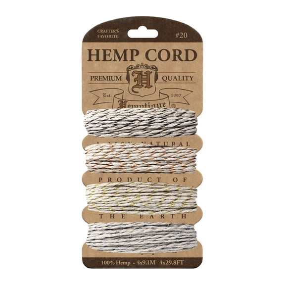 Hemptique Hemp Cord Card - Metallic Vintage Colors, 120 ft, 10 lb