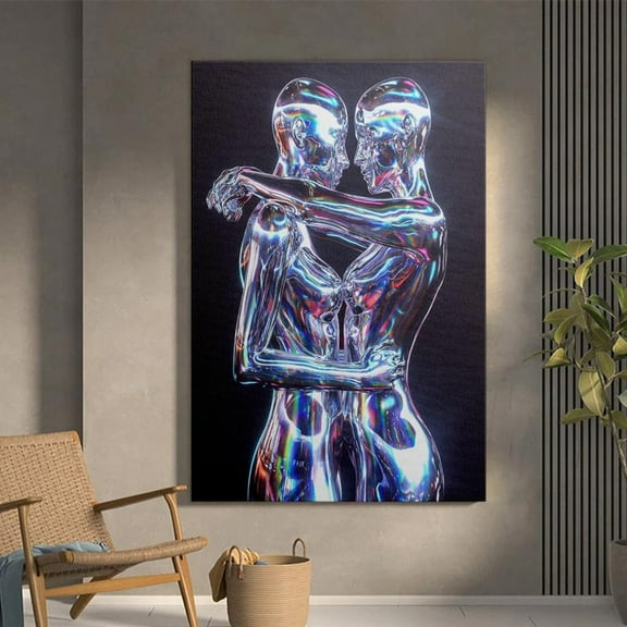 Metallic Hug Art Futuristic Sci-Fi Couple Poster Home Decor, 12x18 UNFRAMED