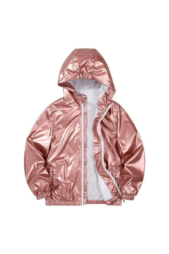 Metallic Jacket for Girls Zip Up Cropped Jacket Sparkly Lightweight Coat Windbreaker with Pockets