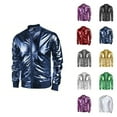thumbnail image 1 of Metallic Jacket for Men 70s Disco Party Varsity Jacket Zip Up Baseball Bomber Jackets Outerwear Coat, 1 of 5