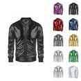thumbnail image 1 of Metallic Jacket for Men 70s Disco Party Varsity Jacket Zip Up Baseball Bomber Jackets Outerwear Coat, 1 of 6