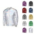 thumbnail image 1 of Metallic Jacket for Men 70s Disco Party Varsity Jacket Zip Up Baseball Bomber Jackets Outerwear Coat, 1 of 5