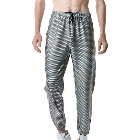 Metallic Joggers for Men Casual Drawstring Club Disco Pants Lightweight Athletic Workout Sweatpants with Pockets