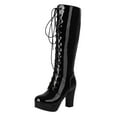 thumbnail image 1 of Metallic Knee High Combat Boots for Women Punk Gothic Leather Platform Chunky Heels Tall Riding Dress Boots, 1 of 7