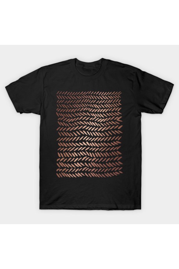 Metallic Knitting Pattern Copper Intricate Shiny Geometric Loops Grid Unisex T-Shirt, up to size 3XL.