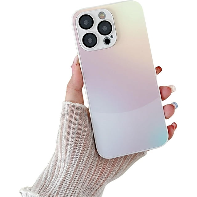 Metallic Lacquer Gradient Frosted Glass Phone Case with Lens Film Protection, Small Fresh Style, Ladies Favorite, for iPhone 15 14 13 12 11 Pro Max Plus Phone Case (Pink,iPhone 13 Pro Max)