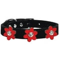 thumbnail image 1 of Metallic Leather Collar, Black with Metallic Red Flowers - Size 12, 1 of 1