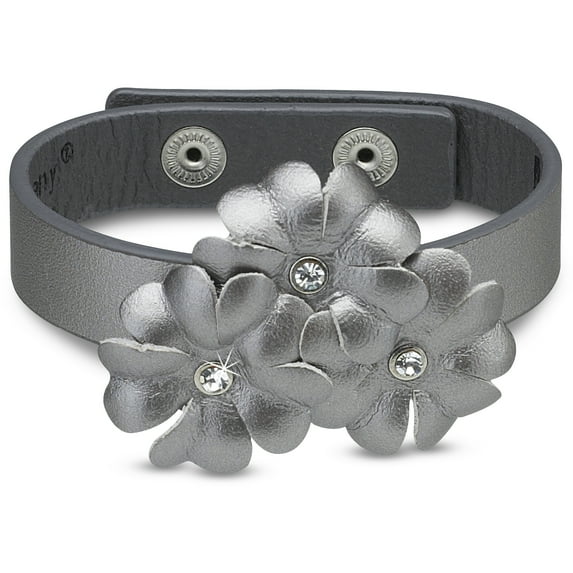 Metallic Leather Flower Bracelet