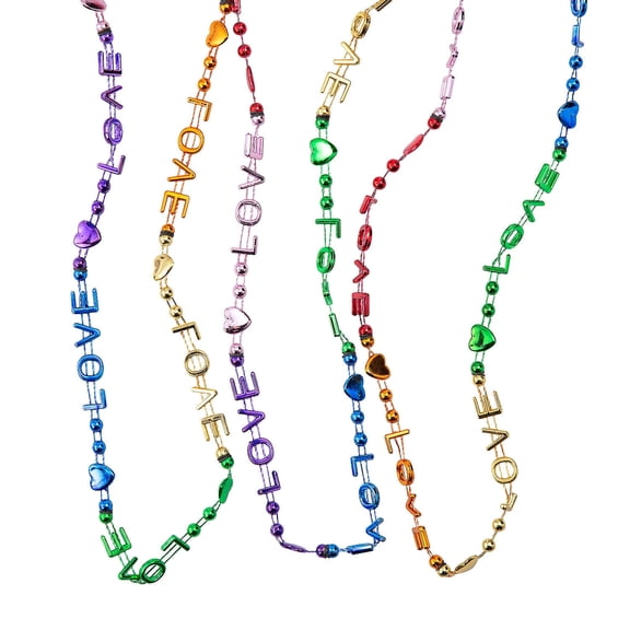 Metallic Love Rainbow Bead Necklaces - 24 Pieces