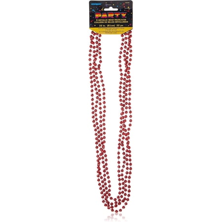 Metallic Mardi Gras Beads, 32 in, Red, 4ct