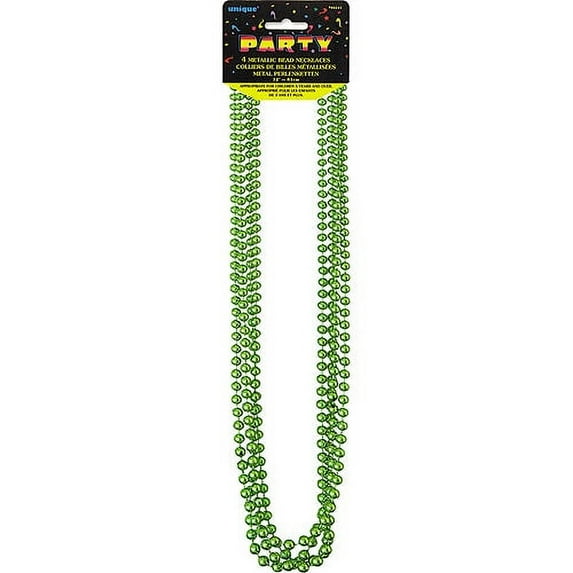 Metallic Mardi Gras Beads, Lime Green, 32in, 4ct