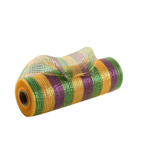 Metallic Mardi Gras Deco Mesh - 10" x 10 Yards, Christmas, Stripes, Purple, Green, Gold, Easter, Wreath