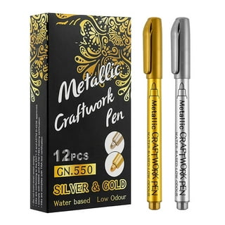 Penkacia Metallic Marker Pens Set of 5 - Water Based Safe Scrapbook Markers  for Black Paper, Rock,ceramic, card Making, Metal an