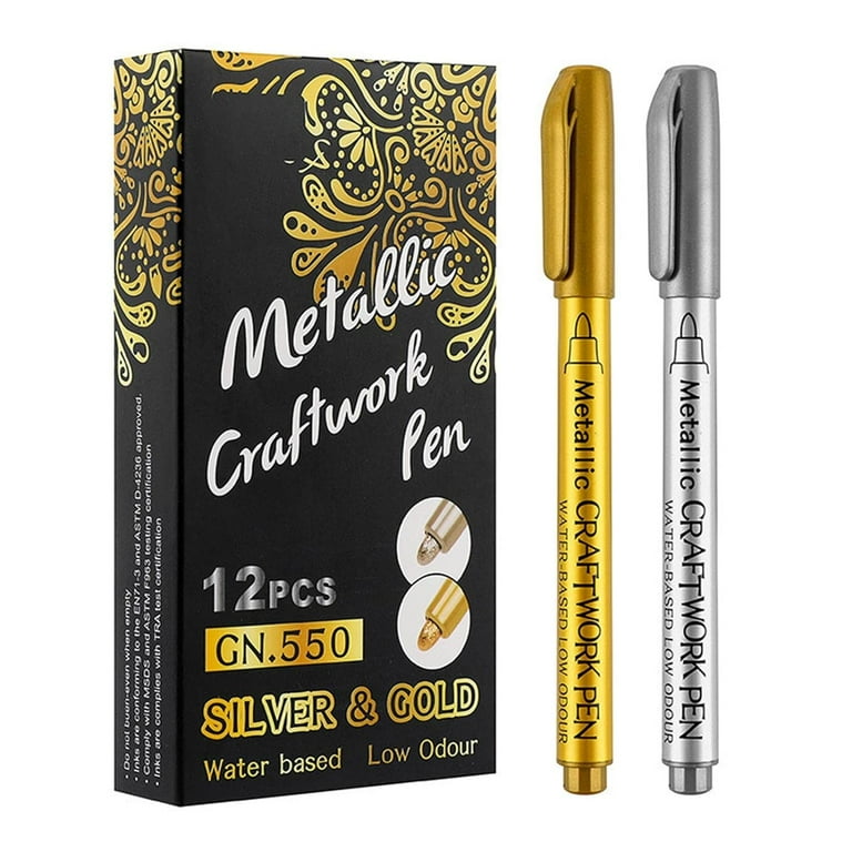 Metallic Marker Pen, Gold/Silver Reflective Glossy Metallic Chrome