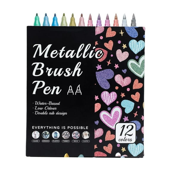 Metallic Marker Pens - 12 Colors Medium Point for Rock Painting,Black Paper,Scrapbooking Crafts, Card Making,DIY Photo Album,Ceramic