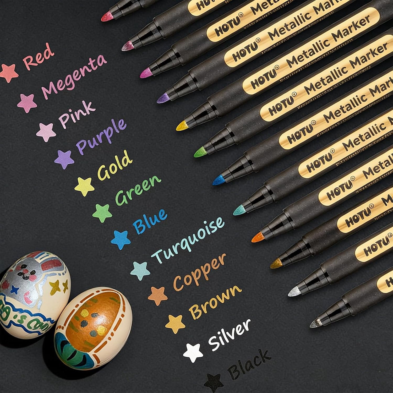 Metallic Marker Pens, 12 Metallic Paint Markers 2MM Medium Point for Black Paper,Rock Painting, Glass,Scrapbooking Crafts, DIY Photo Album, Eggs Decorating, Card Making,DIY Fabric